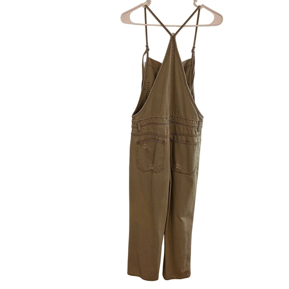 Easel Overalls Womens Small Olive Green Denim Distressed Jumpsuit Lagenlook Boho - Picture 5 of 11